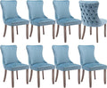 Modern Dining Chairs Set of 8, Upholstered Dining Chair with Full Back and Button Tufting, Blue Velvet Accent Chair, Sillas de Comedor, Kitchen & Dining Room Chairs (Light Blue, Velvet, 8Pcs)