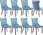 Modern Dining Chairs Set of 8, Upholstered Dining Chair with Full Back and Button Tufting, Blue Velvet Accent Chair, Sillas de Comedor, Kitchen & Dining Room Chairs (Light Blue, Velvet, 8Pcs)