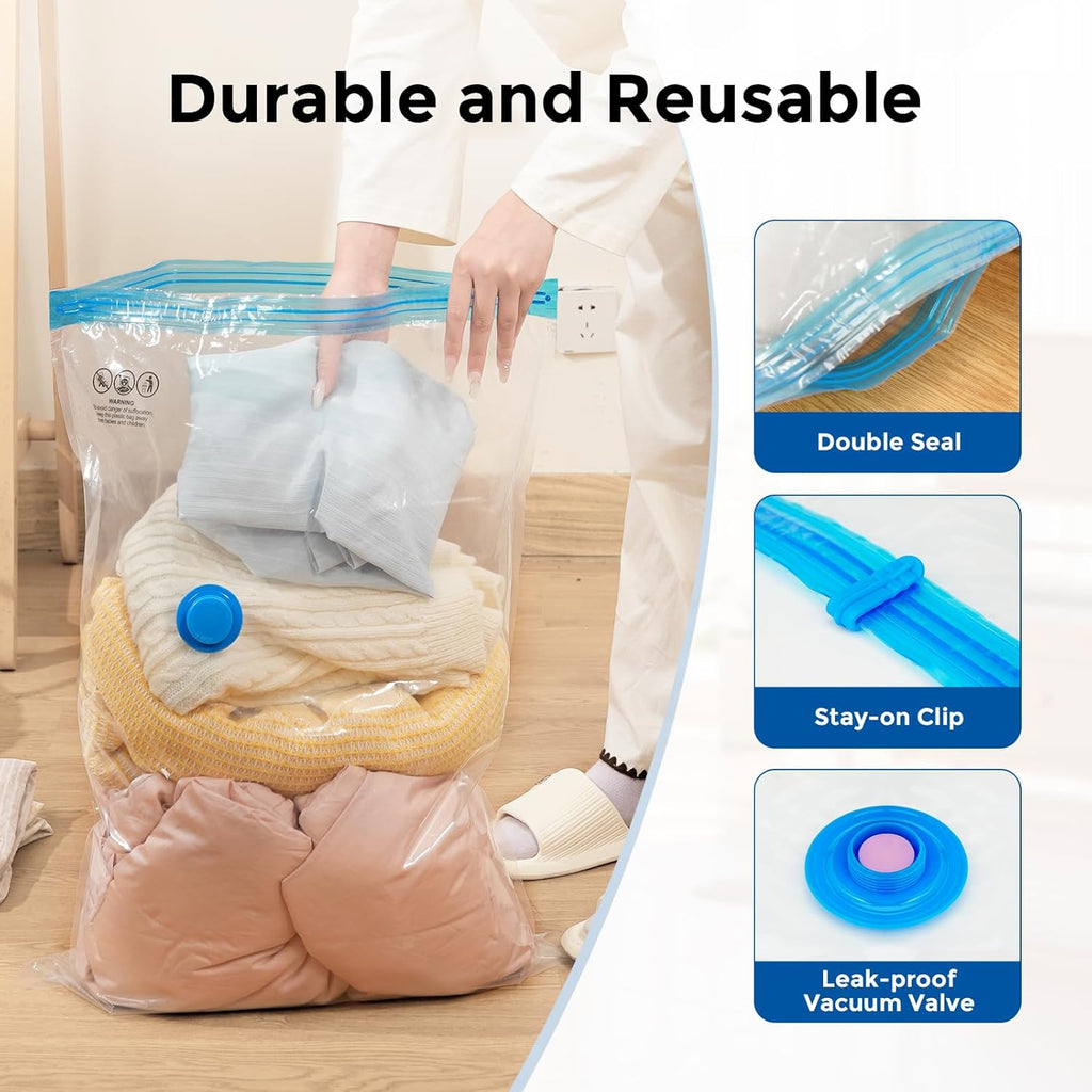 ETENWOLF 20 Pack Vacuum Storage Bags, Vacuum Seal Bags for Clothes and Travel, Space Saver Bags in Multiple Carry-On Sizes, Perfect for Luggage and Suitcases