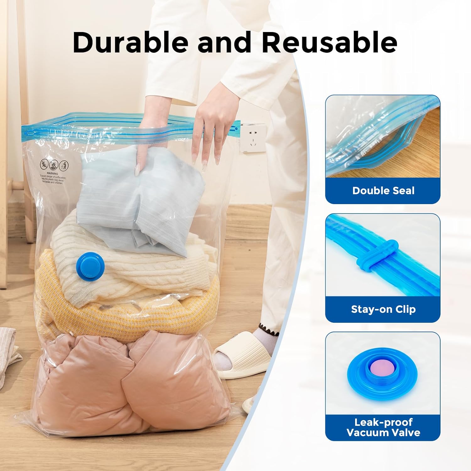 ETENWOLF 20 Pack Vacuum Storage Bags, Vacuum Seal Bags for Clothes and Travel, Space Saver Bags in Multiple Carry-On Sizes, Perfect for Luggage and Suitcases