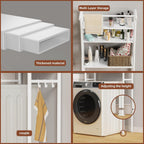 Over The Washer and Dryer Storage Shelf, 3 Tier Laundry Room Metal Drying Rack with Towels Hangers, Space Saver Organizer for Hanging Clothes and Towels (Metal White RA2)