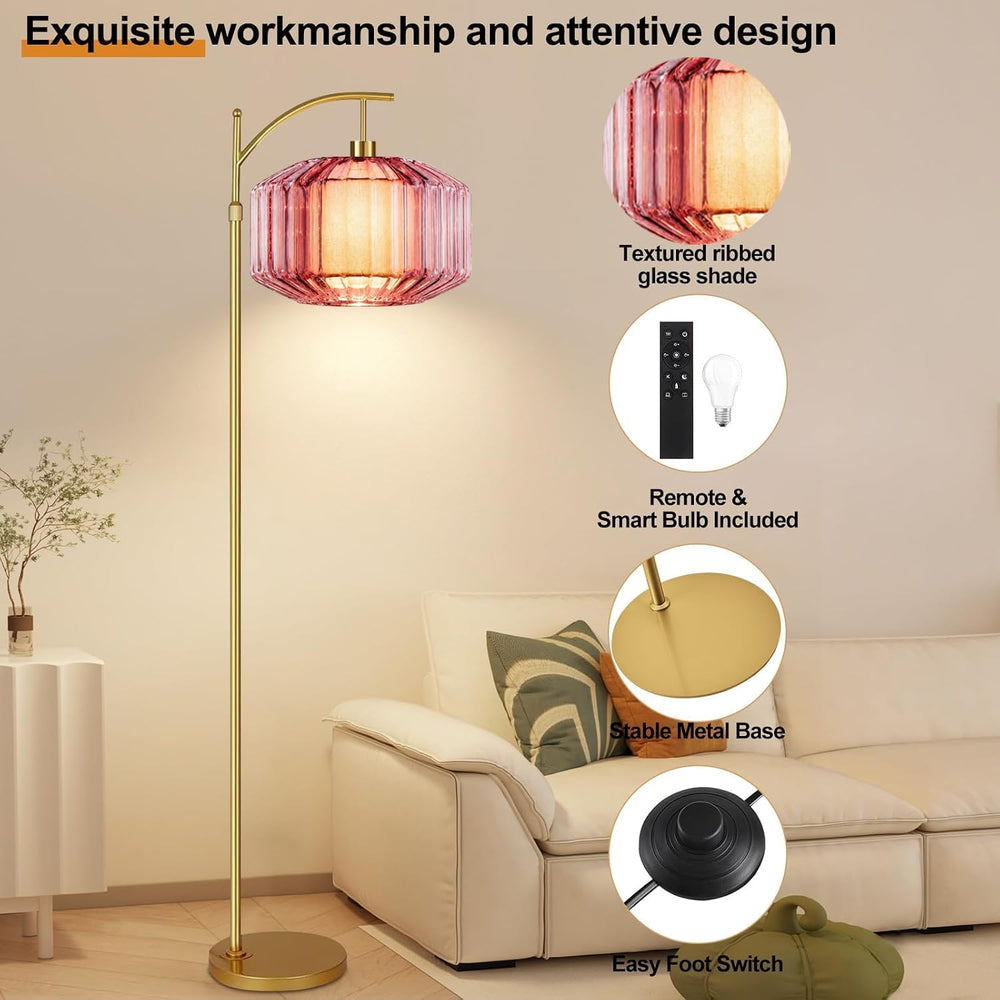 AHDWDW Gold Glass Floor Lamp for Living Room Bedroom,Arc Dimmable Floor Lamps...