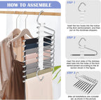 Upgrade 9 Layers Pants Hangers Space Saving, 2 Pack Multifunctional Pants Rack Non Slip Stainless Steel Clothes Space Saver Hangers Closet Organizers Storage for Pants Jeans Leggings, Creamy White