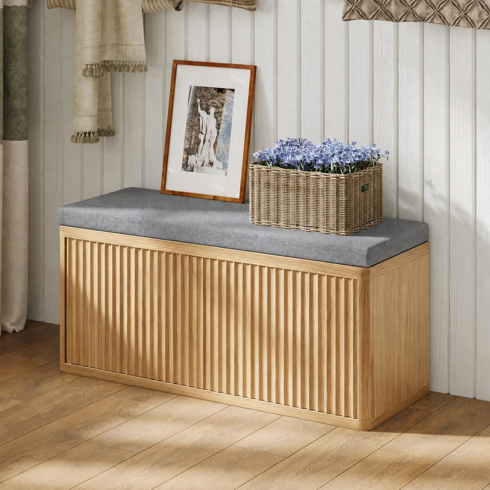 Entryway Shoe Storage Bench with 2" Cushion, 37.4" Small Bench with...