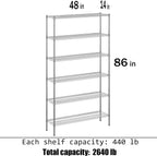 14" Deep x 48" Wide x 86" Height Wire Shelving Kit | 6-Tier | NSF Commercial Storage Rack Unit