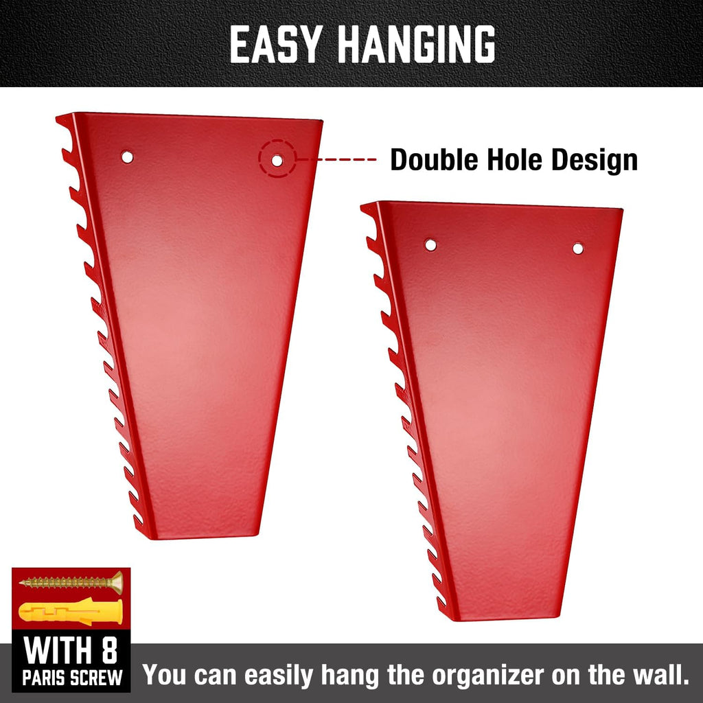 ALOANES 26-Slot Metal Wrench Organizer, Heavy Duty Wrench Organizer Tray for Tool Box, Professional Fit SAE & Metric Wrench Storage, 2 Pack Wrench Holders(Red)