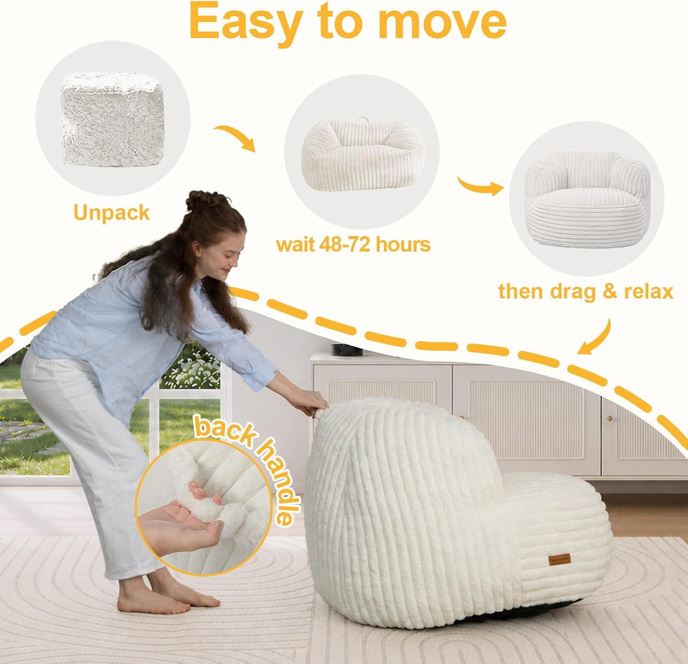 Bean Bag Chair for Adults Teens, Comfy Reading Chair Sofa with Round Seat | W...