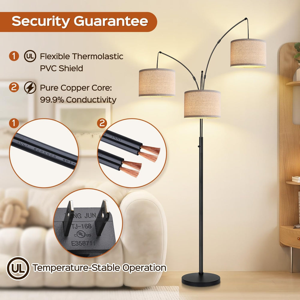 Dimmable 3 Lights Floor Lamp - 3000LM Super Bright Arc Floor Lamps for Living...