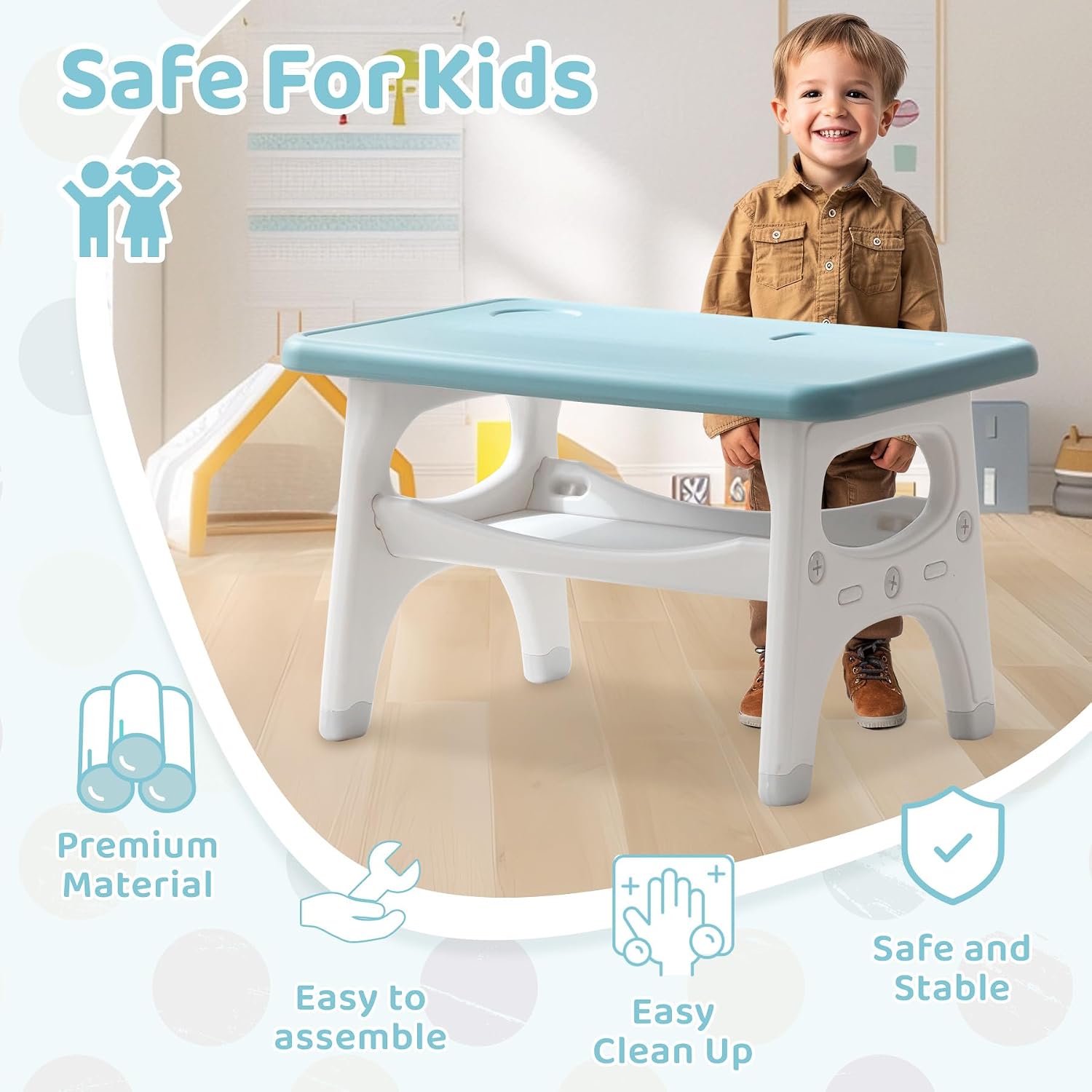 Kids Table and Chairs Set, Activity Table with 2 Chairs for Ages 3-6, Toddler Table and Chair Set Ideal for Reading, Drawing, Dining, Arts Crafts,Gifts for Kids (Blue)