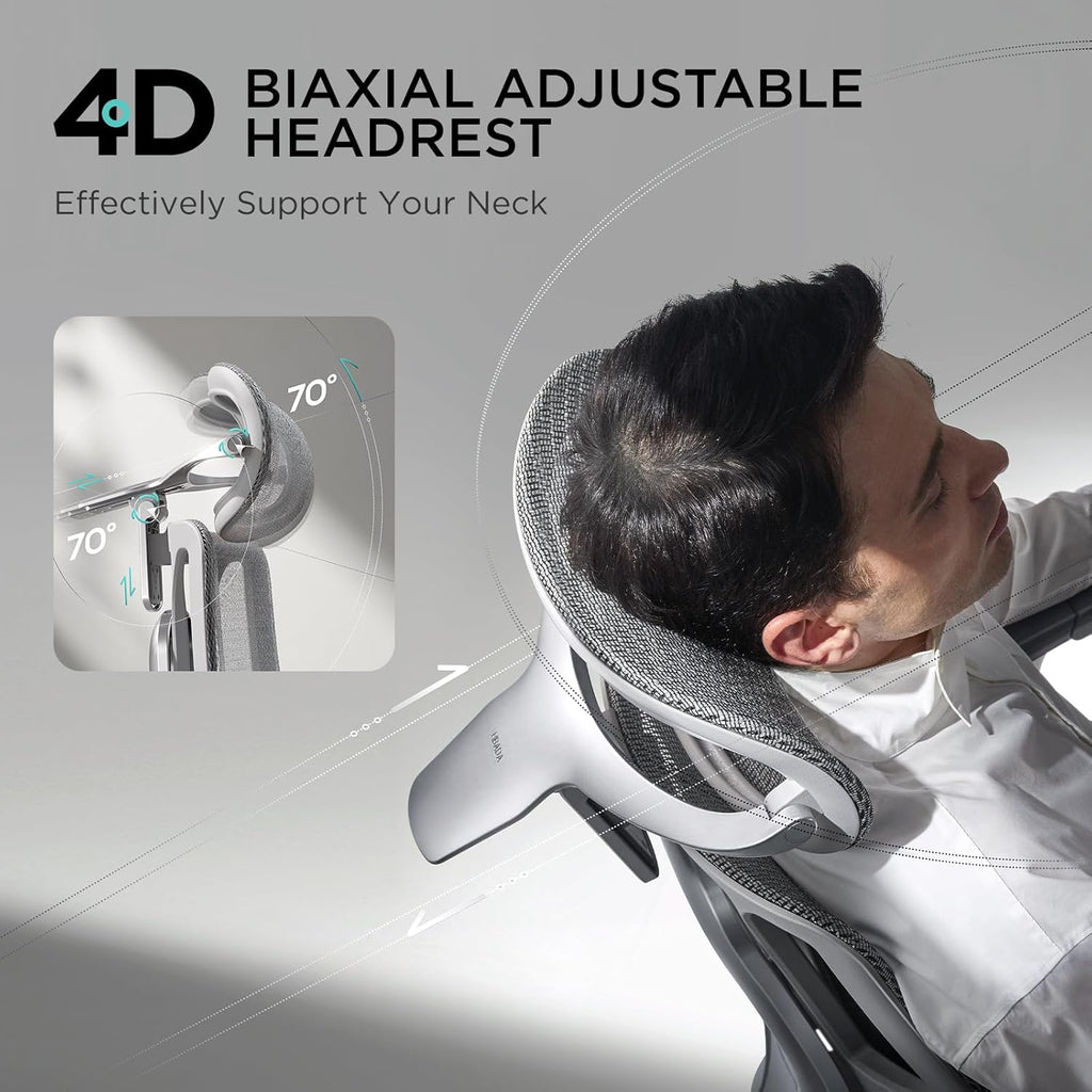 Hbada E3 Pro Ergonomic Office Chair, Big and Tall Office Chair - with 3-Zone Dynamic Lumbar Support, 4D Adjustable Headrest, 6D Adjustable Armrests, Grey