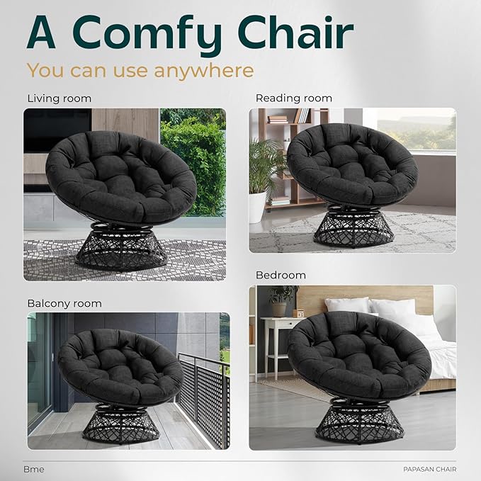 Bme 40" Ergonomic Wicker Papasan Chair