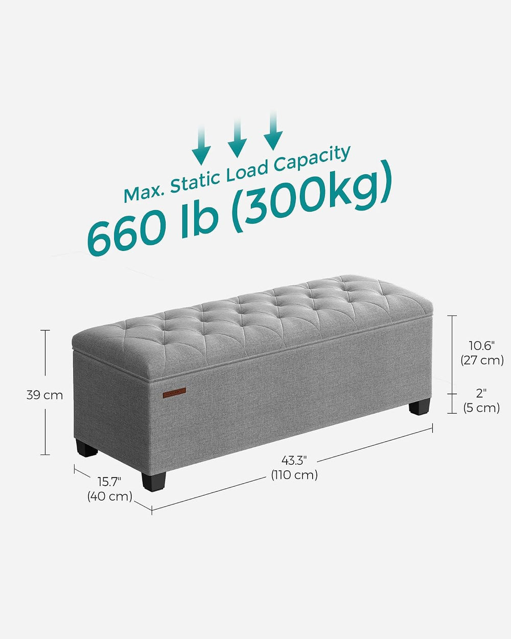 SONGMICS Storage Ottoman Bench, Foot Rest with Legs, Load up to 661.4 lb | En...