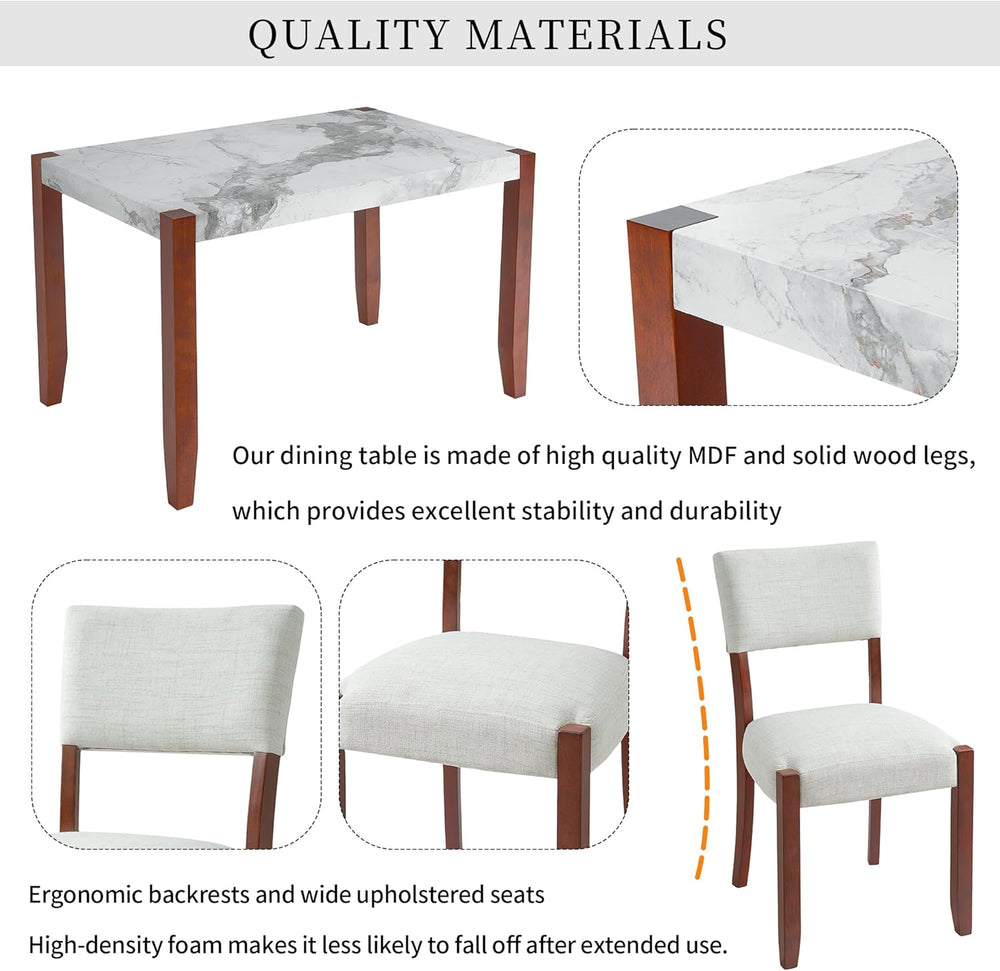 Merax 4 Piece Dining Table Set, Faux Marble Table and 2 Upholstered Chairs 1 ...