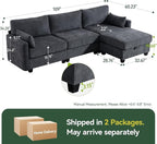 109'' Modular Sectional Sofa, L Shaped Couch with Storage Ottoman, Comfy Cloud Sofa with Deep Seat, 4 Seat Convertible Sectional Couches for Living Room (Gray, High Legs 3.15'')
