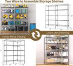 Himimi Storage Shelves-5 Tier Heavy Duty Wire Shelving Unit with Leveling Feet, 1500LBS Adjustable Metal Shelves Organizer for Kitchen Garage Pantry Laundry, 60" W*14" D*72" H, Silver