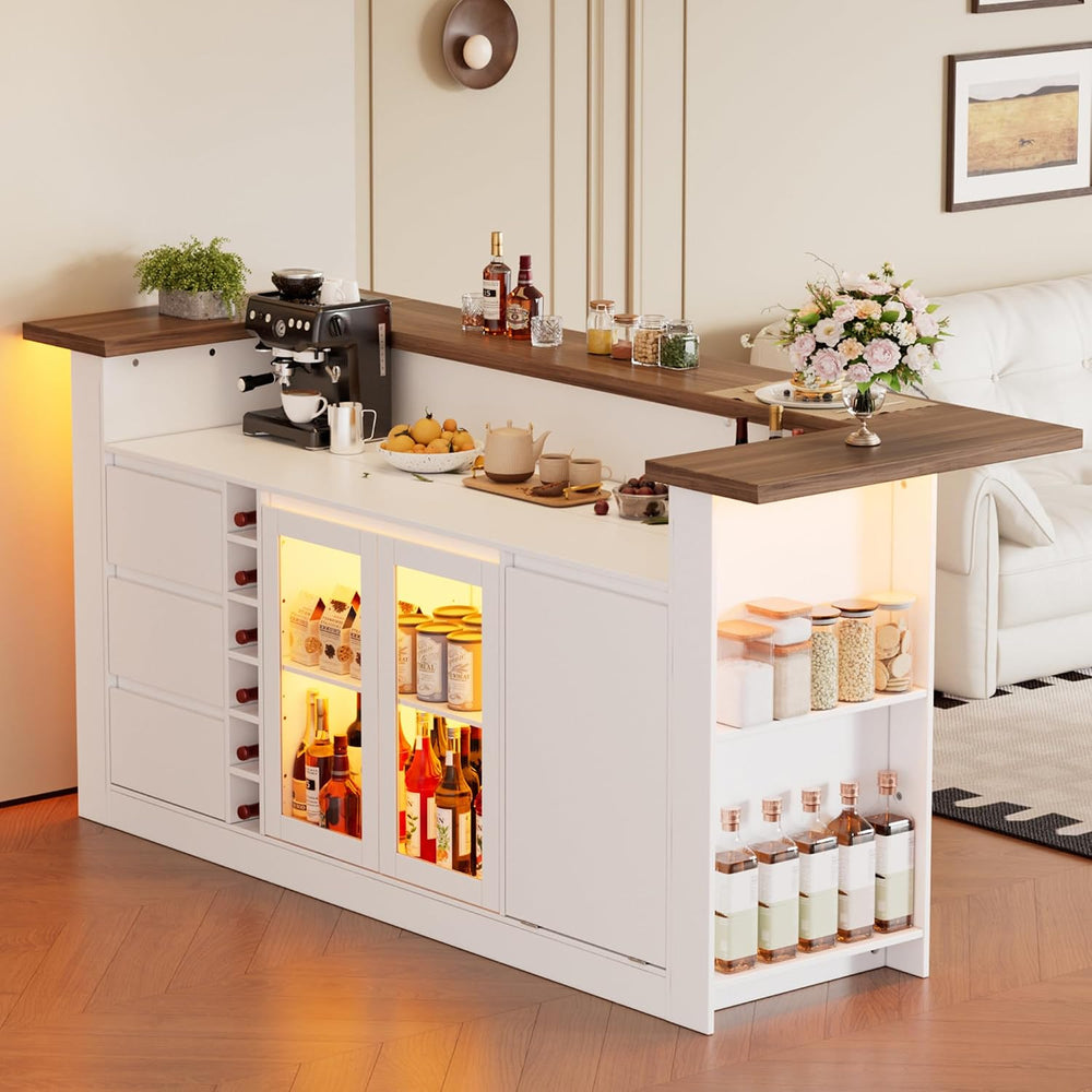 PAKASEPT Kitchen Island with Storage, 86.6" Island Table with LED Light ...