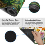 Green Vintage Floral Mouse Pad – Large Extended Desk Mat 35.43 x 15.75 in – Ornate Oriental Carpet Design with Gold & Emerald Motif, Waterproof Surface,Keyboard & Mouse Pad for Office & Home