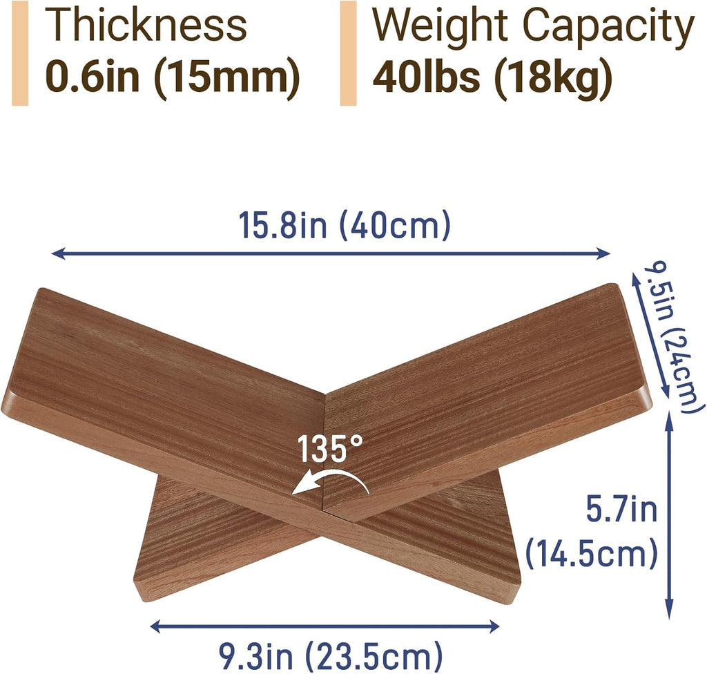 Solid Wooden Book Stand for Desktop Display & Reading –15.7" x 9.4" x 5.7” Extra Large Wood Open Book Holder for Cookbook, Bible, Recipe, Textbook, Magazine (African Sapele)