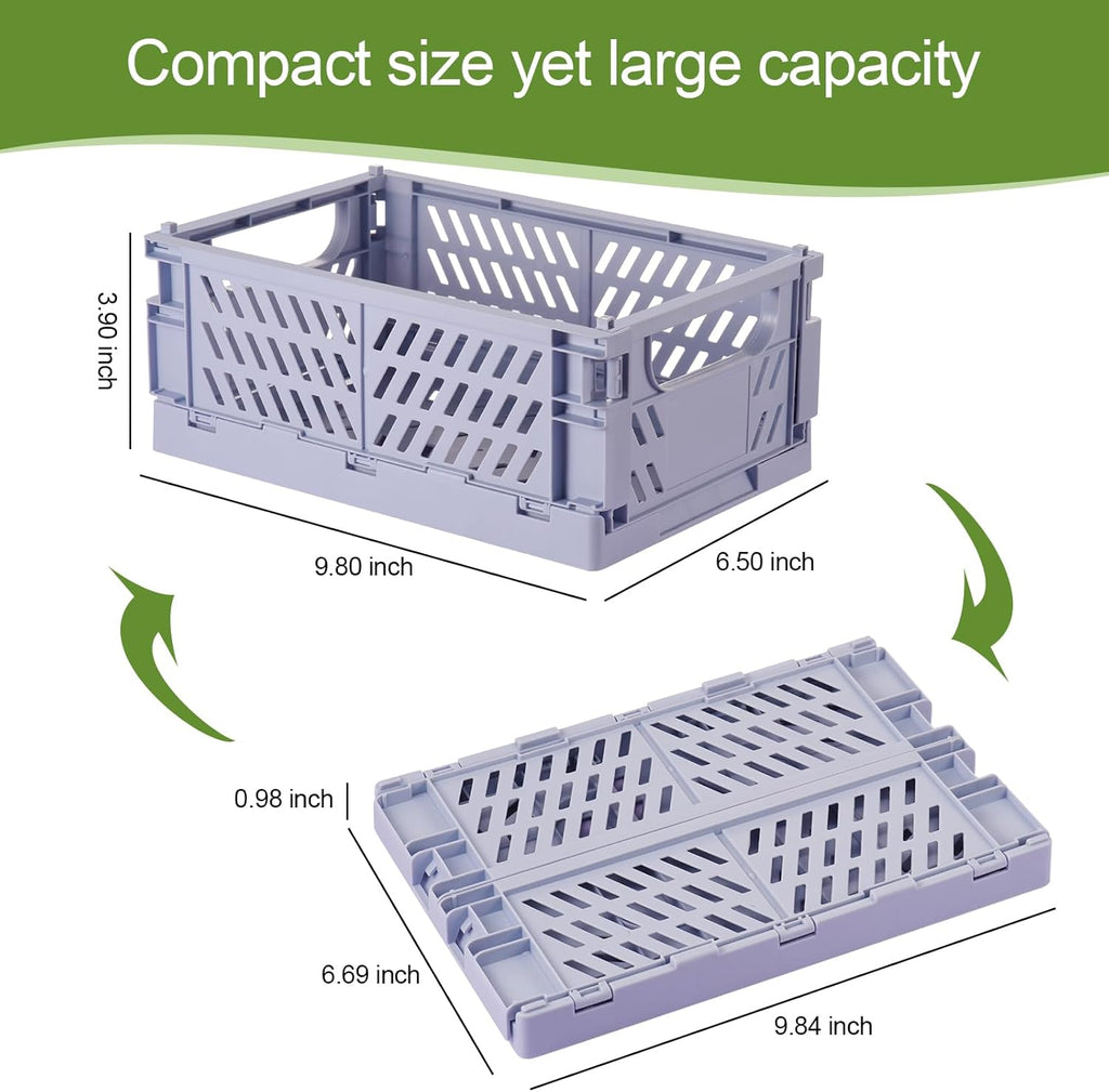 4-Pack Small Pastel Plastic Storage Baskets, Collapsible Crates for Organizing, Space-Saving Mini Bins for Classroom, Kitchen, Office, Bedroom (9.8" x 6.5" x 3.8")