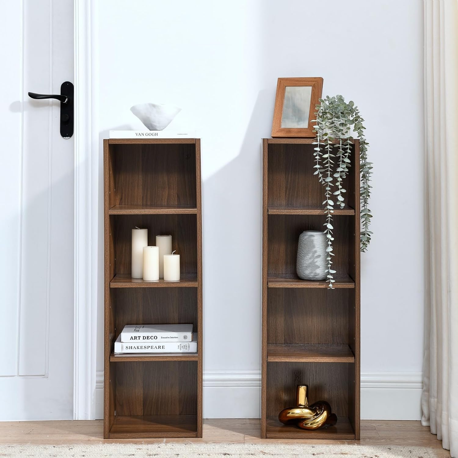 8-Tier CD Storage Cabinet, Slim DVD Shelf Narrow Bookshelf, Disassembled CD DVD Media Tower Rack with Adjustable Shelves for Home Office 11.6l'' x 9.25w'' x 70.8h'' Walnut