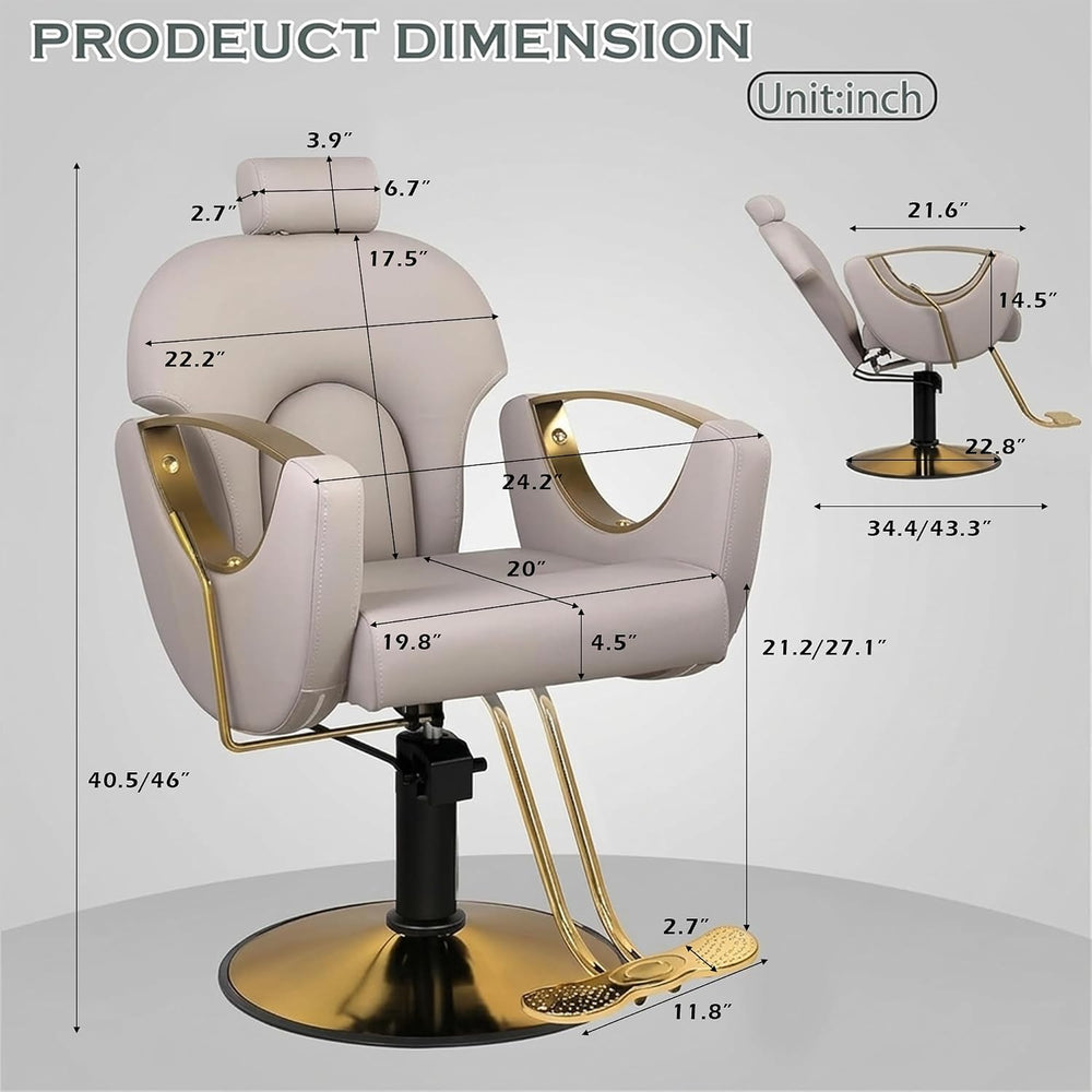 Grey Salon Chair, Reclining Salon Styling Chair for Barbershop