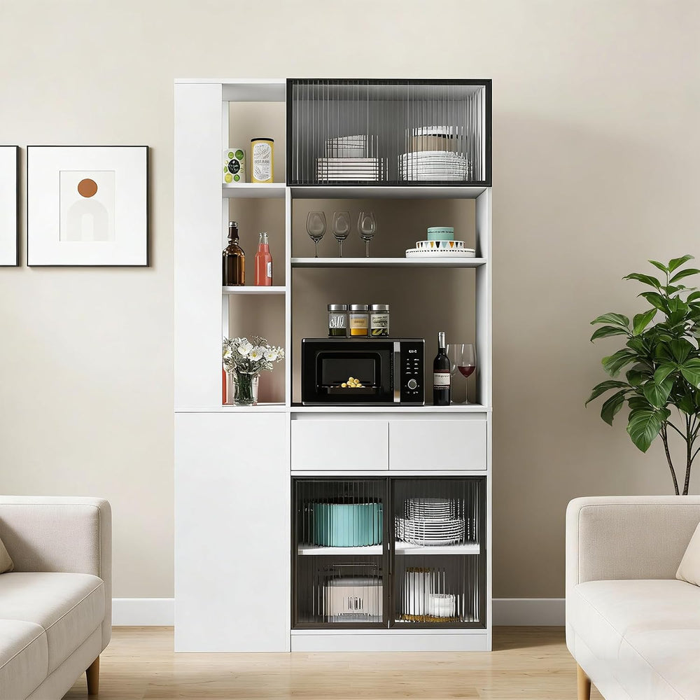 71 Inch Wood Pantry Cabinet with Glass Doors, 39 Inch Wide Freestanding Kitch...