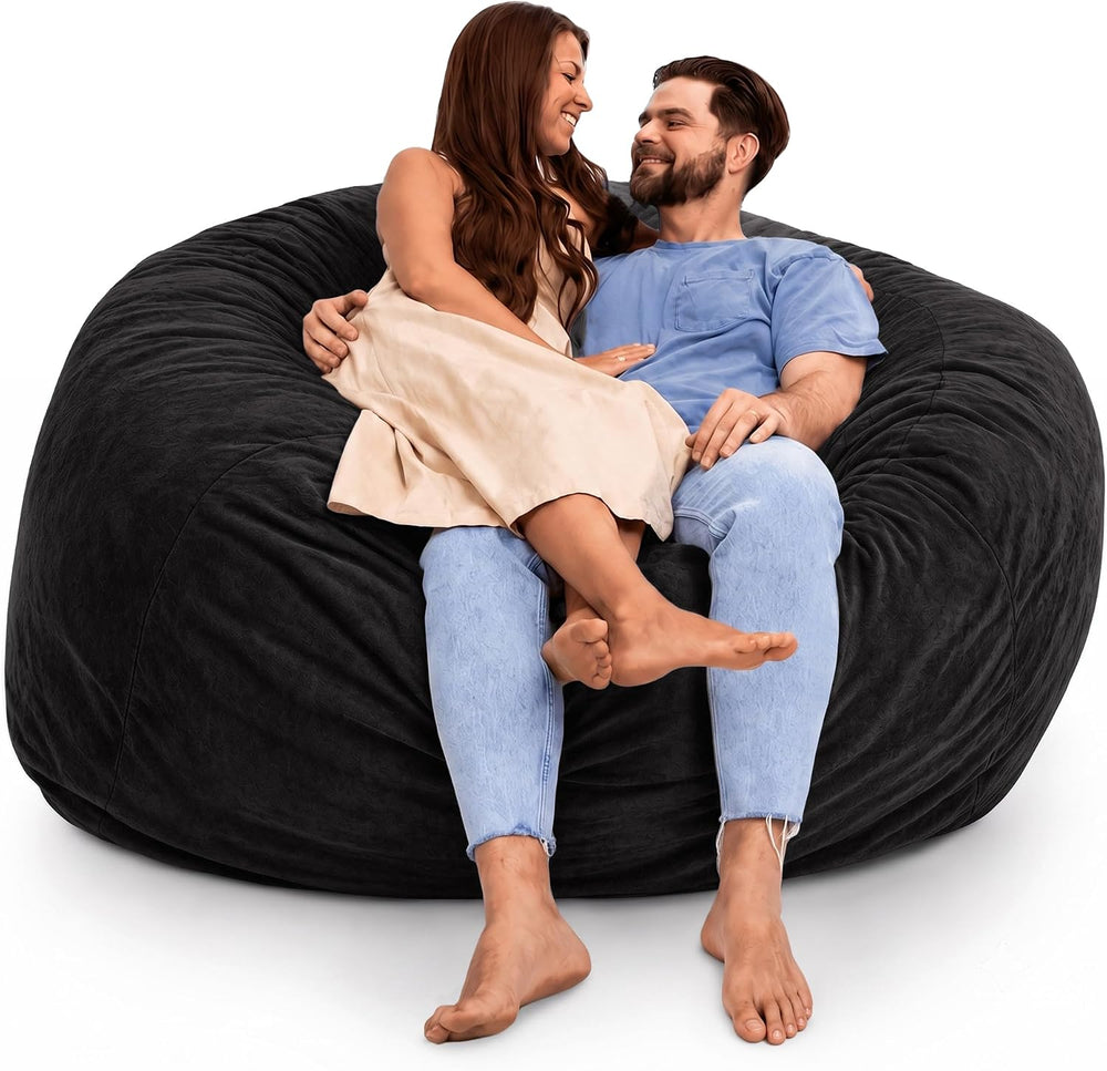 Ultimate Sack 6000 6-Foot Bean Bag Chair, Charcoal Fur Cover – Oversized Foam...