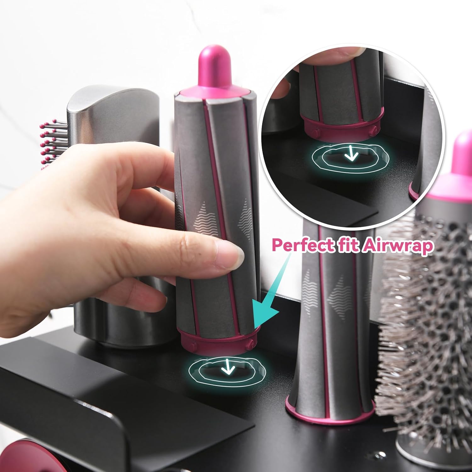 Wall Mount Holder for Dyson Airwrap Styler & HD16 Hair Dryer, 2-in-1 Curling Iron Organizer with Hooks, Magnetic Storage Rack for Accessories Nozzles Barrels Brushes