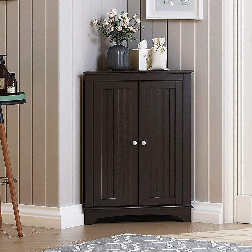 Spirich Corner Bathroom Cabinet with Doors and Adjustable Shelf, Espresso