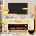 Lemberi 80 inch Fireplace tv Stand with 50 inch Fireplace Up to 90" TVs,LED Light Entertainment Center and Storage, Modern Wood Media TV Console for Living Room