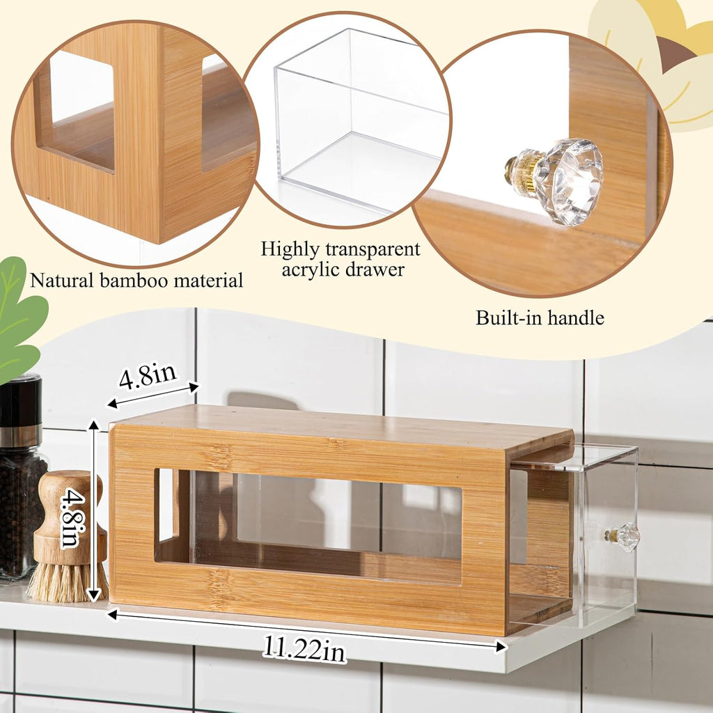 2 Pcs Bamboo Tea Bag Organizer Drawer Stackable Tea Bag Holder and Organizers, Wooden Storage Containers with Acrylic Drawer, Well-Organized for Office Kitchen Countertop Cabinet Pantry