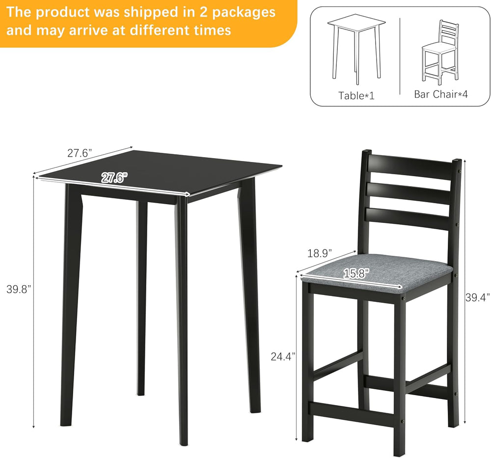 27.5 inch Bar Table and Chairs Set, Solid Wood Bar Height Pub Table and Chair...
