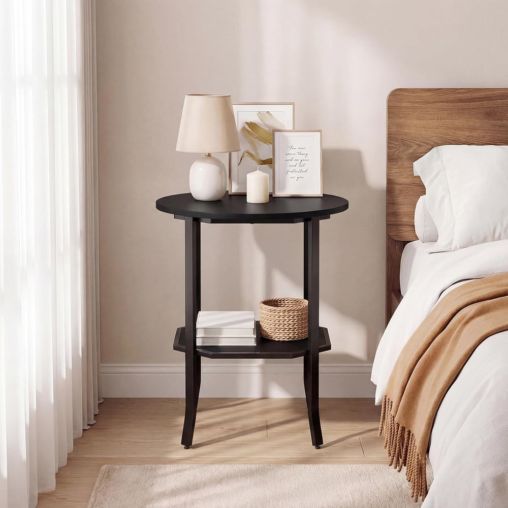 GOFLAME 2-Tier Round End Table, 20” Couch Sofa Side Table with Octagonal Stor...