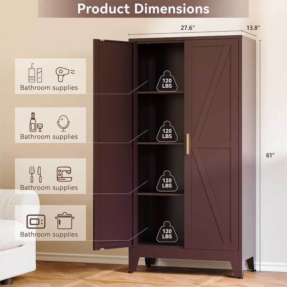 Baborokic 61H Metal Storage Cabinet with 2 Doors and Adjustable Shelves,Farmh...