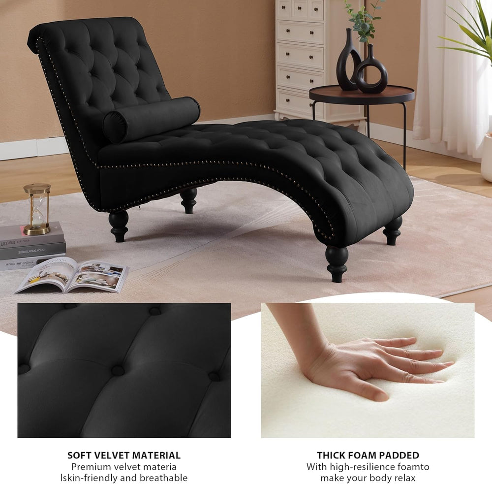 Chaise Lounge Chair Indoor, Velvet Bedroom Accent Lounge Chair | Button-Tufte...