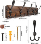 2 Pack Coat Rack Wall Mount 16.8'' Rustic Hat Rack with 5 Triple Hooks Coat Hooks Wall Mount Farmhouse Wall Hooks for Hanging Coat, Bags, Towels