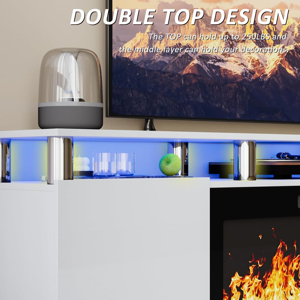 LEMBERI 70" Fireplace TV Stand for TVs up to 80", White | 36" ...