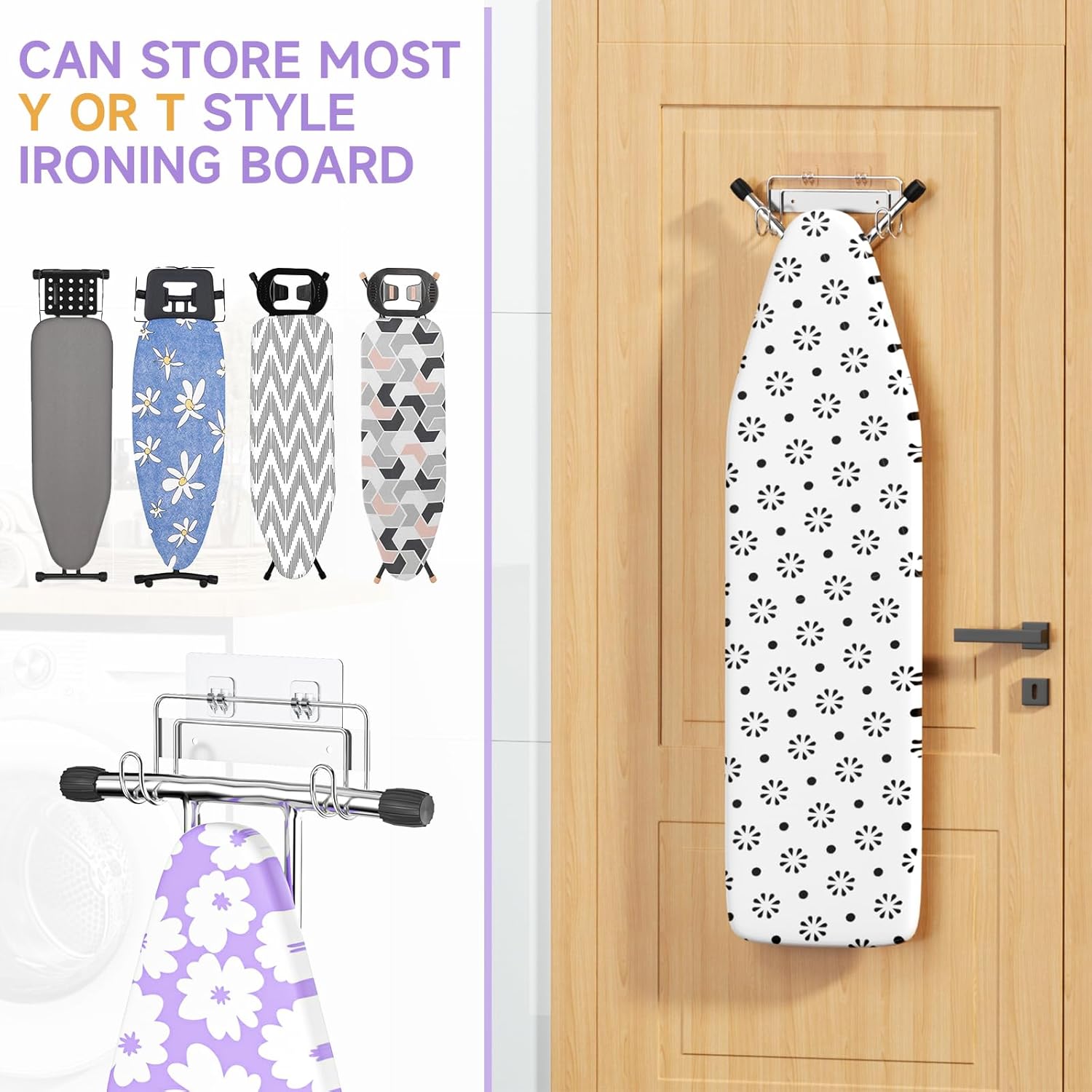 Ironing Board Holder Wall Mount, Iron Board Holder Stainless Steel, Wall Mounted Ironing Board Hanger, Y T Leg Laundry Rooms Iron Board Holder for Wall Heavy Duty