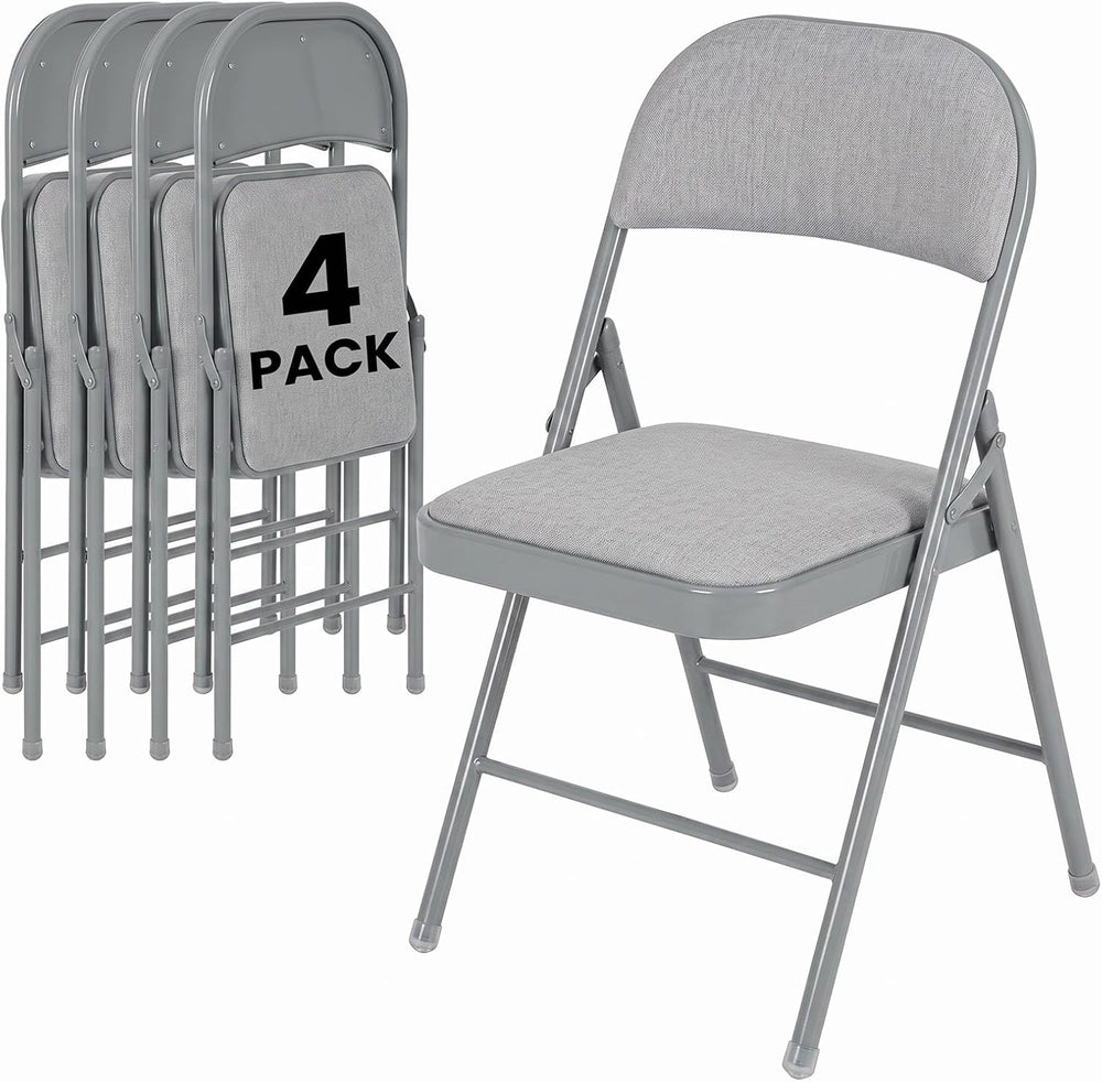 4 Pack Gray Padded Folding Chairs with Cushion and Back