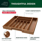 ROYAL CRAFT WOOD Luxury Bamboo Kitchen Drawer Organizer - Silverware Organizer - Utensil Holder and Cutlery Tray with Grooved Drawer Dividers for Flatware and Kitchen Utensils (9 Slot, Brown Bamboo)