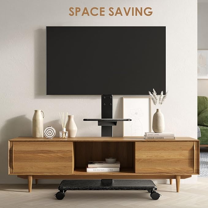 Mobile TV Stand with Wheels, Swivel Rolling TV Stand for 32-75 Inch TVs with Shelf, Landscape to Portrait, Height Adjustable Portable TV Cart with Tilt, VESA 600x400mm, 110lbs Capacity