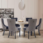 Velvet Upholstered Dining Chairs Set of 6, Modern Style Kitchen Side Chairs with Nailhead Trim and Wood Legs,Metal Pulling Ring for Dining Room Living Room(Quadrangular Star&Black)