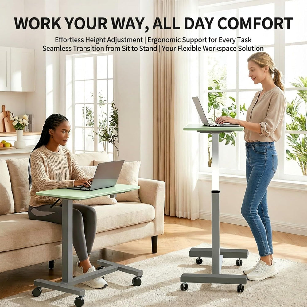 Adjustable Overbed Table with Wheels, Light Green