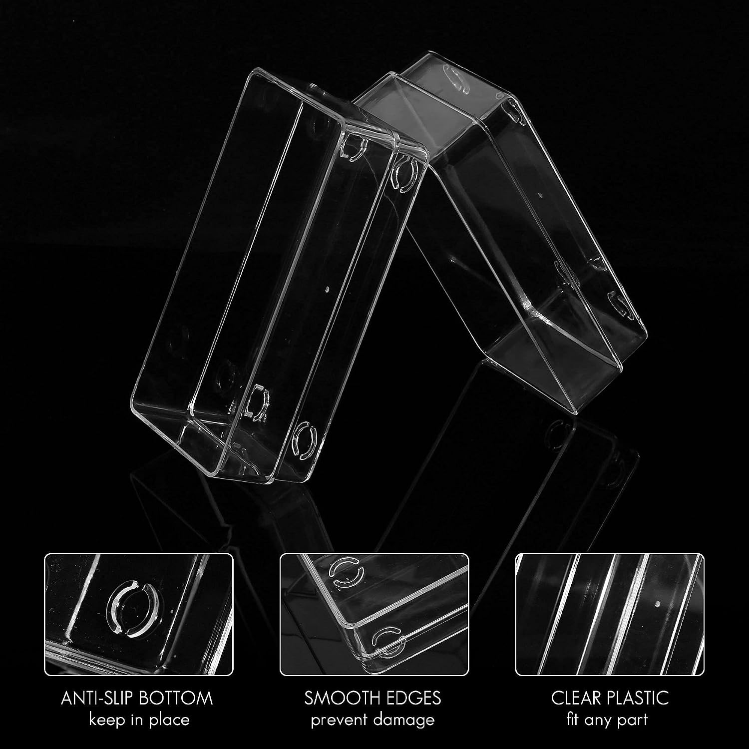 LotFancy Clear Drawer Organizers, 6'' x 3'' x 2'', Set of 3, Drawer Organizer Trays for Desk, Plastic Storage Bins for Bathroom, Makeup, Utensils, Stackable