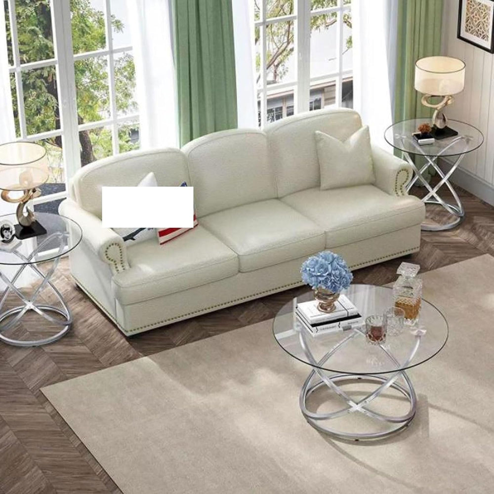 End Table Round Side Table, Glass End with Metal Frame, Small Coffee with Mod...