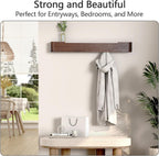Coat Rack Wall Mount with Hidden Hooks Modern Key Holder Wood Entryway Hook with Shelf for Bedroom Kitchen Hallway Bathroom Designed for Hanging Coats Hats Bags Towel Dog Leashe(Walnut,8 Hooks)
