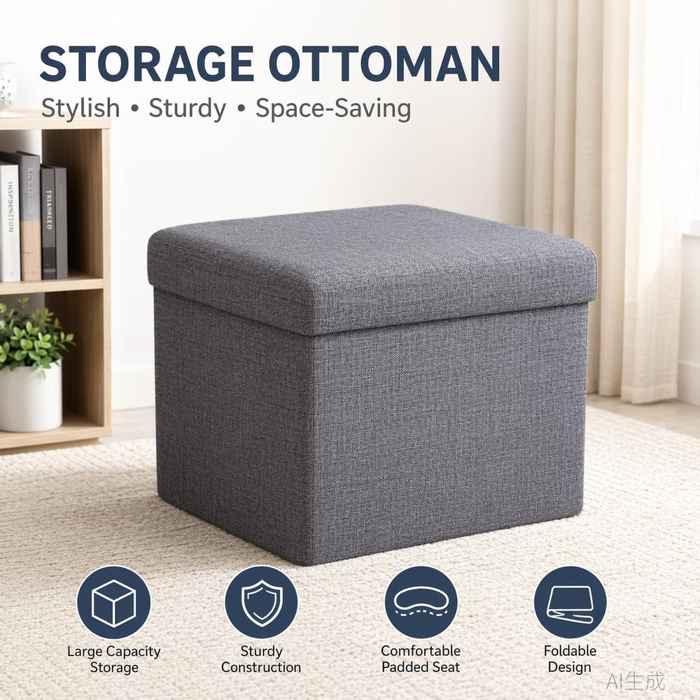 Foldable Storage Ottoman, Multifunctional Footrest Stool for Living Room