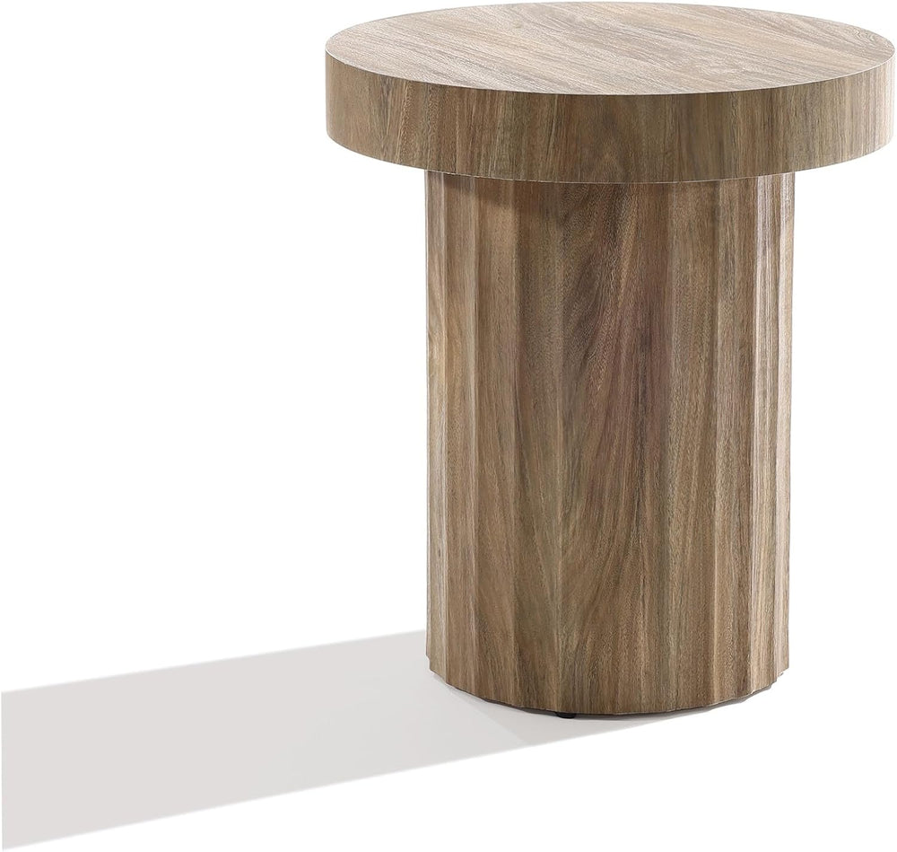 LuxenHome 19.7" H Wood Round Side Table, Natural Oak Finish Fluted Small...