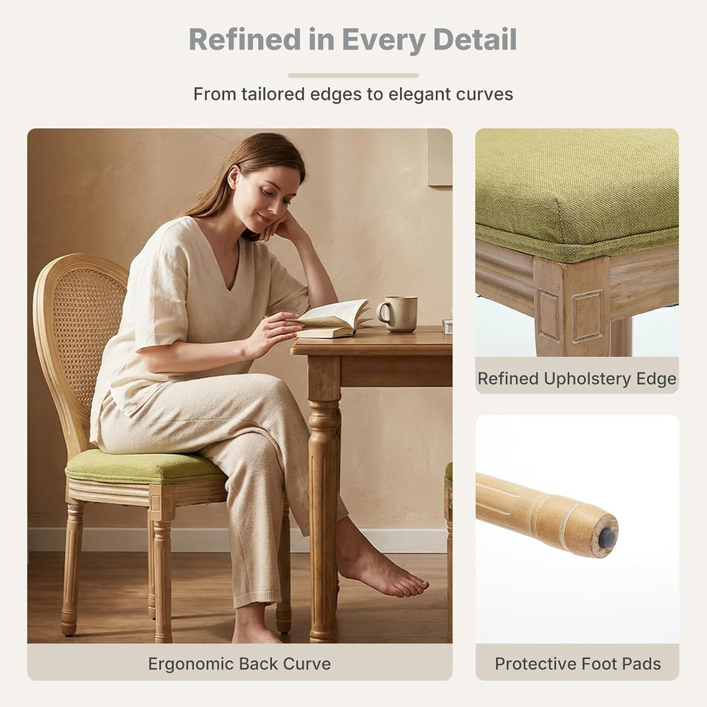 Vintage French Country Dining Chairs Set of 4, Rattan Dinning Chair with a Ro...