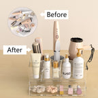 NIUBEE Hair Tool Organizer, Clear Acrylic Hair Dryer and Styling Organizer with Drawer, Bathroom Countertop Blow Dryer Holder, Vanity Caddy Storage Stand for Accessories, Makeup, Toiletries